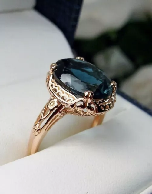 3CT OVAL LAB Created London Blue Topaz Wedding Ring 14K Rose Gold ...