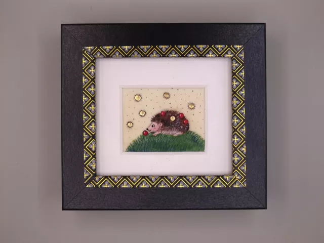 Medieval small hedgehog Original handmade miniature painting illuminated MSS