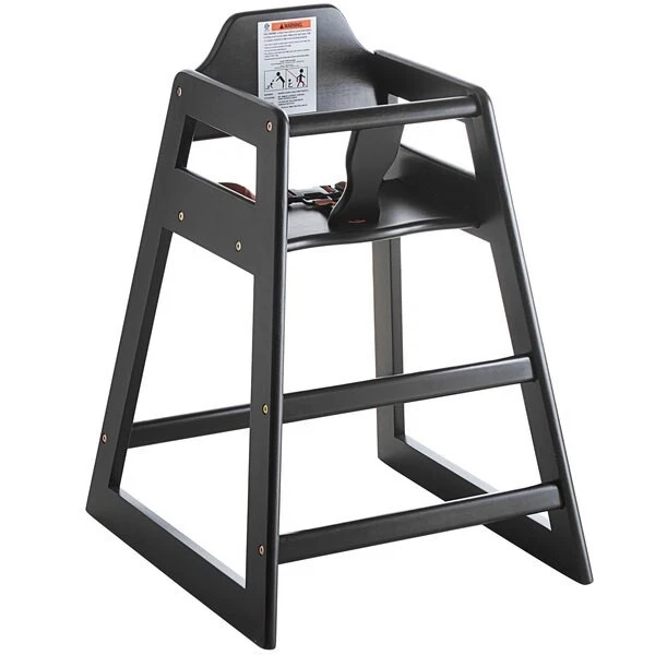 NEW Childrens High Chair Seat Standard Height Black Wood Safety Strap #1380