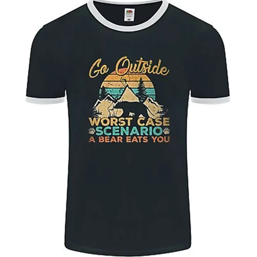 Go Outside Funny Camping Hiking Trekking Mens Ringer T-Shirt FotL