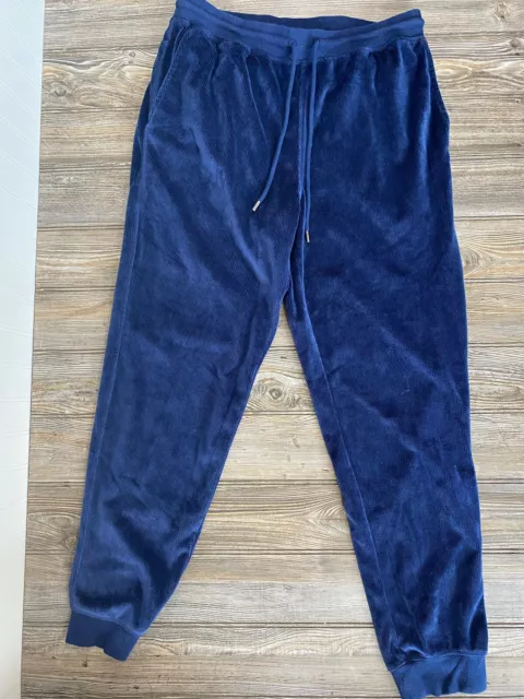 daniel buchler Pants Mens Sz Large Blue Velour Lounge Wear Casual Elastic Waist