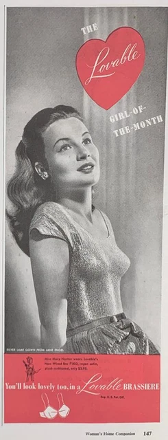 Magazine Ad* - 1946 - Lovable Bras - Mary Norton - Model #803 - Jane Engel gown