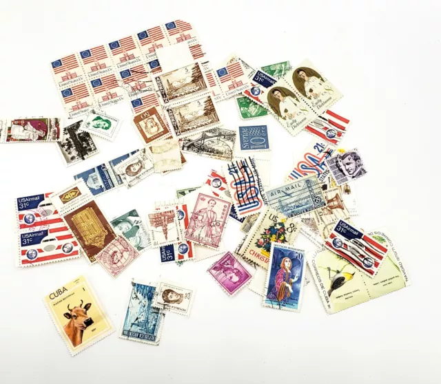 USA global forever stamps 1,050 used on piece heavy duplication, mixed  condition