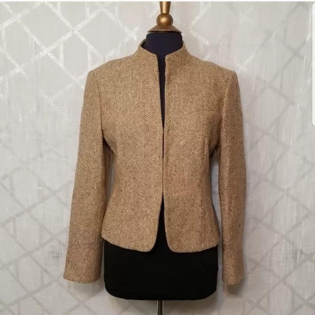 LAFAYETTE 148 New York Blazer Jacket Womens Size 8 Wool Silk Blend Tweed Tan