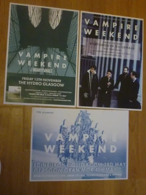 Vampire Weekend concert posters — Collection of 3 UK tour show gig memorabilia!