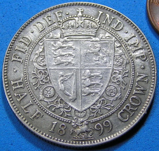 UK Great Britain Half Crown .925 Silver Coin, 1899 Victoria, 32.3 mm 14.14 grams