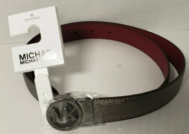 NEW Michael Kors Womens Reversible MK Logo Buckle Genuine Leather Belt Size M