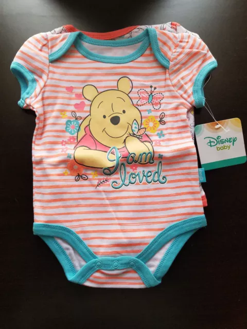 Girls Infant Disney Baby Winnie The Pooh I Am Loved 0-3 Months 2 Pk Bodysuit Nwt