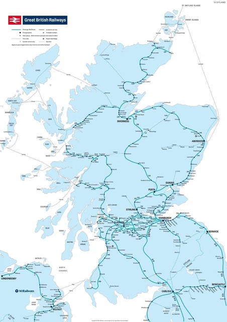SCOTLAND TRAIN MAP (RAIL PASSENGER NETWORK) 2024 with TT refs - Print Your Own £10.00 - PicClick UK
