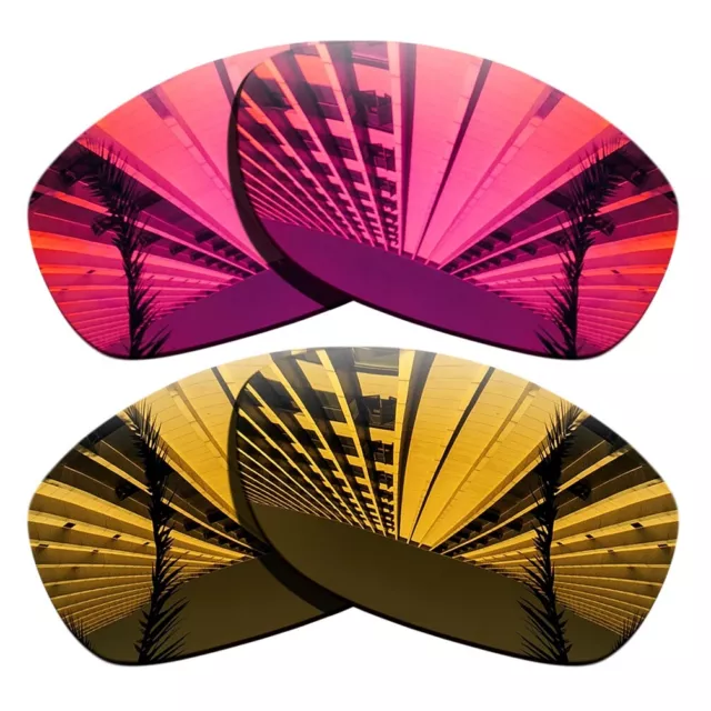 2 Pairs Polarized Replacement Lenses For-Oakley Pit Bull-Fuchsia Red+Copper Gold