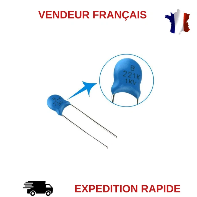 Lot De 10 Pcs 221K 1Kv 220Pf 1000V Condensateur Haute Tension Ceramique