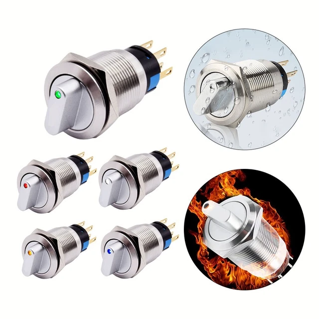 STAINLESS STEEL 19MM Latching Rotary Switch 3 Positions LED Light 12 ...