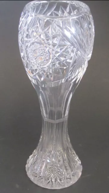 ABP cut glass vase zipper Hobstar antique