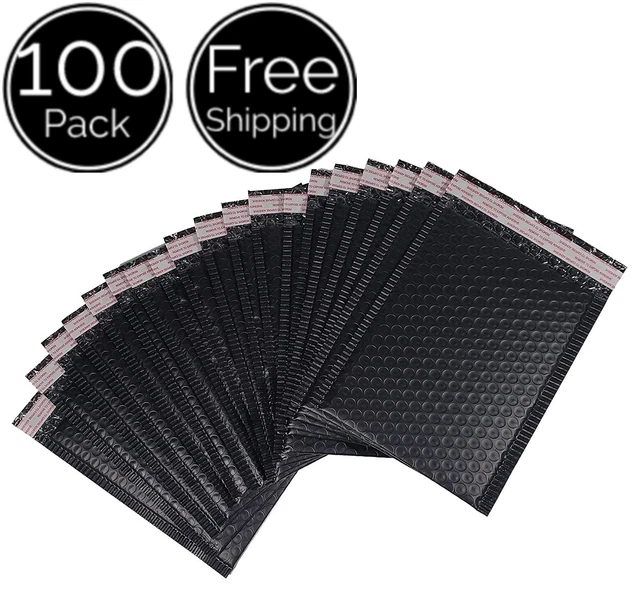 100 Pack 5" x 7" IN Sturdy Black Poly Bubble Padded Shipping Mailer Envelopes