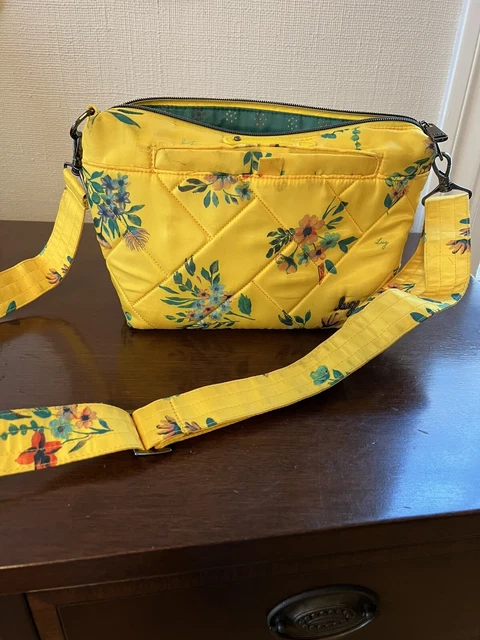 LUG Flare yellow Floral Crossbody Organizer Bag w/Adjustable Strap RFID Purse