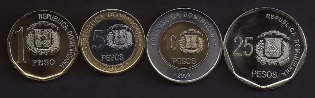 DOMINICAN REP. 1-25 Pesos 2008 4 Pc Coin Set KM80-107 UNC