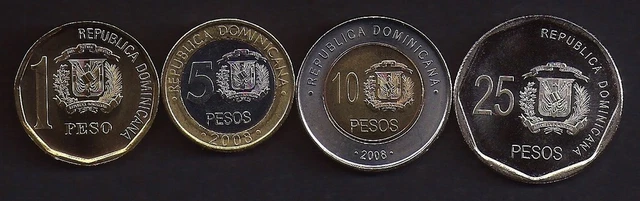 DOMINICAN REP. 1-25 Pesos 2008 4 Pc Coin Set KM80-107 UNC