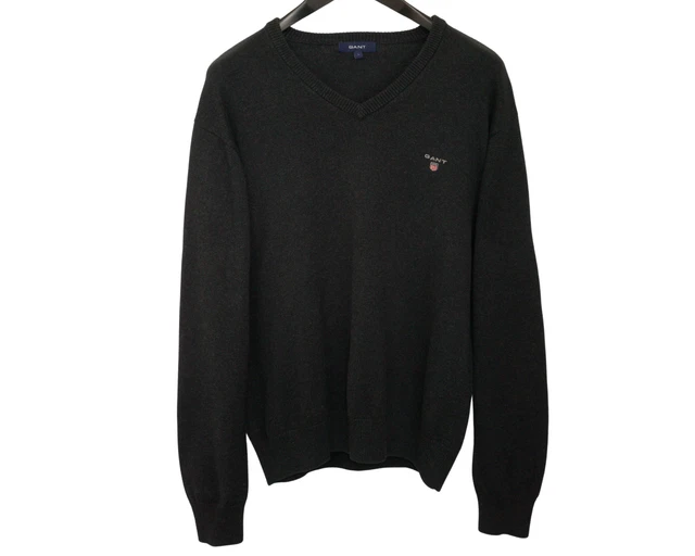 Uomo GANT Maglione Cotone Grigio Casual Scollo A V Taglia XL XOB614