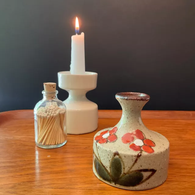 VTG Otagiri Pottery Stoneware Speckled Orange Floral Weed Pot Bud Vase Japan MCM