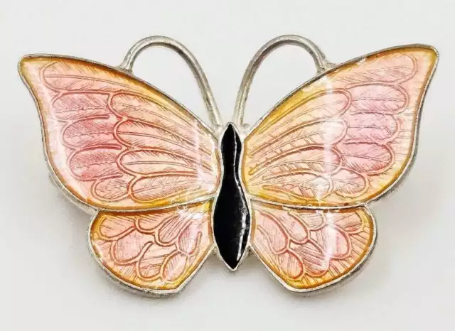 Dane Volmer Bahner Sterling Ombre Pink Yellow Enamel Butterfly Brooch 1940s