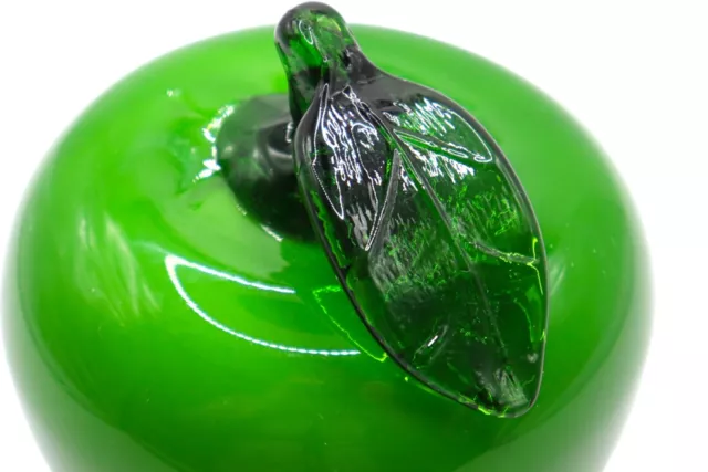 Vintage Italian Hand Blown Glass Green Apple Paperweight / Hand Blown Decor 3