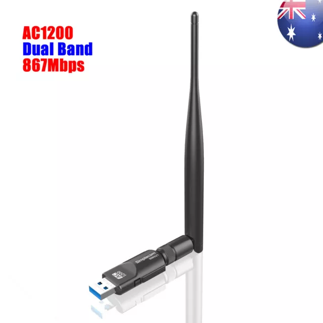 AC1200 High Power USB AC Wireless WiFi Adapter Long Range 802.11AC 5dBi Antenna