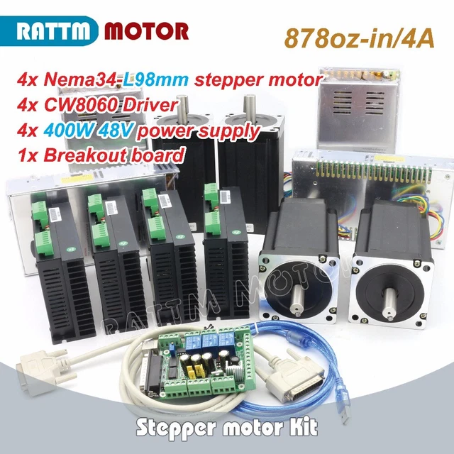 【DE】 4 Axis Nema34 Stepper Motor 878oz-in 98mm Driver Board CNC Controller Kit