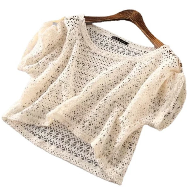 Petit Pull Crocheté Col V Pour Femme - Manches Courtes, Léger Et Parfait Pour L'été