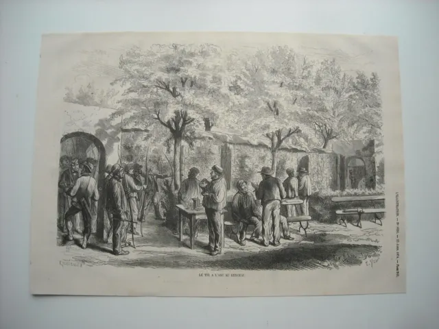 Gravure 1874. Le Tir A L’arc Au Berceau.
