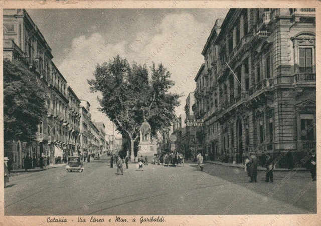 1946 CATANIA Via Etna e Monumento a Garibaldi Negozio Diana Cartolina