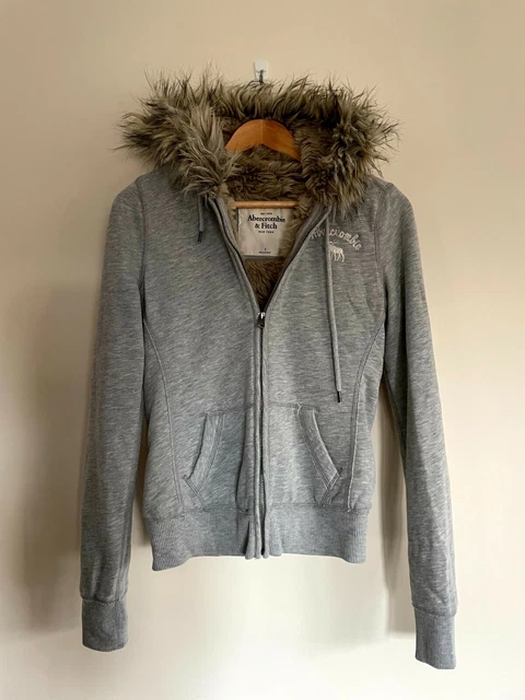 ABERCROMBIE FITCH fur lined hoodie zip up S size Excellent