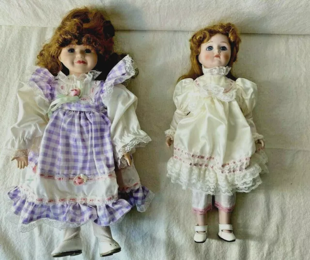 LOT OF 2 PORCELAIN FACE Hands Feet Bisque Dolls 7.5 " tall cloth dolls