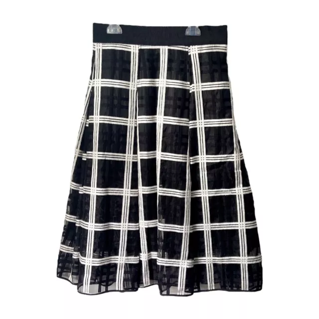 NWT Milly Black White Windowpane Plaid Pleated A-Line Midi Skirt Size 6