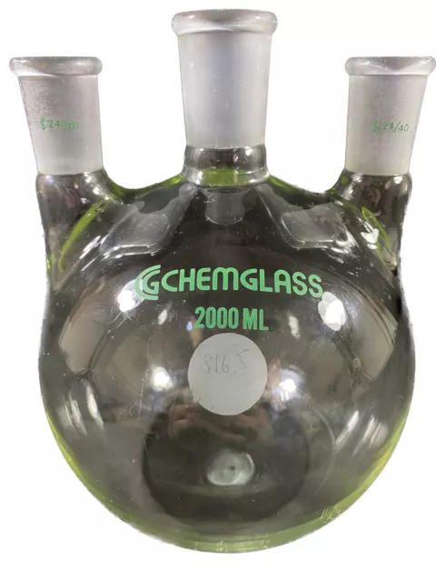 CHEMGLASS 2000mL Vertical 3-Neck Round Bottom Flask 29/42CN 24/40SN CG-1522-51