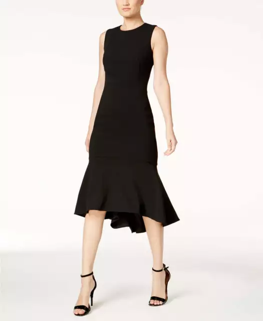Calvin Klein Womens Petite High Low Midi Scuba Dress Size 2 Petite Color Black