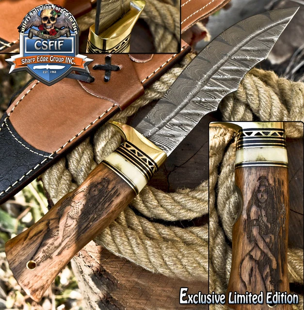 CSFIF Hand Forged Bowie Knife Damascus Hard Wood Brass Guard EDC Best Selling