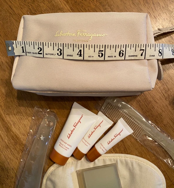 SALVATORE FERRAGAMO Small Tan Canvas Parfums  Toiletry Bag Accessories NEW