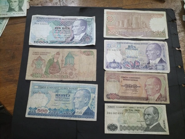 Turkey 7 different banknotes 1980s