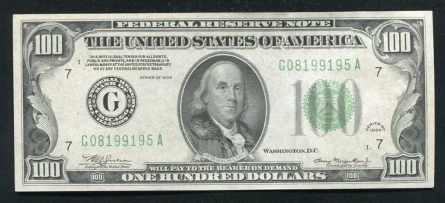 Fr. 2152-G 1934 $100 Frn Federal Reserve Note Chicago, Il Gem Uncirculated