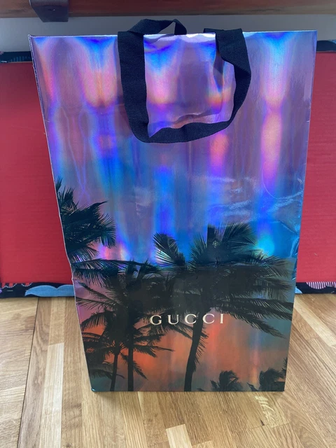 RARE GUCCI XXL HOLOGRAPHIC REFLECTIVE PALM TREE GIFT BAG 40cm x