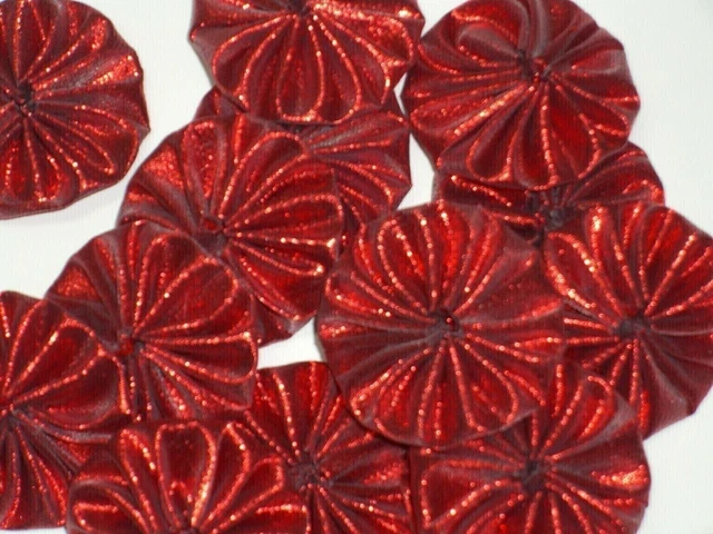 20 Orange Lame Fabric Yo Yo - 1.75" - Quilt Scrapbook Applique Flower 3H