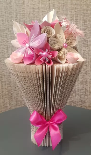 VASO LIBRO PIEGATO fatto a mano con fiori origami EUR 19,96