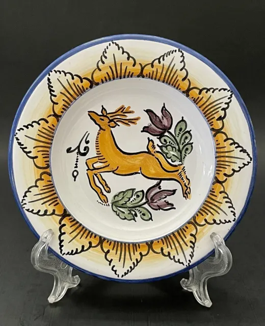 Hand Painted Leaping Deer Majolica Wall Plate Made in Hungary | 4” Signed