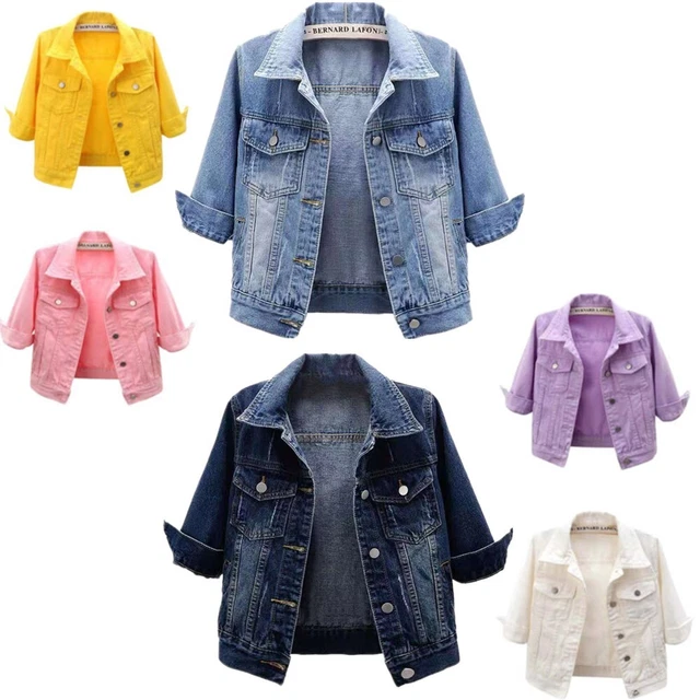 WOMENS CASUAL STRETCH Shawl Denim Jacket 3/4 Sleeve Basic Jean Coat