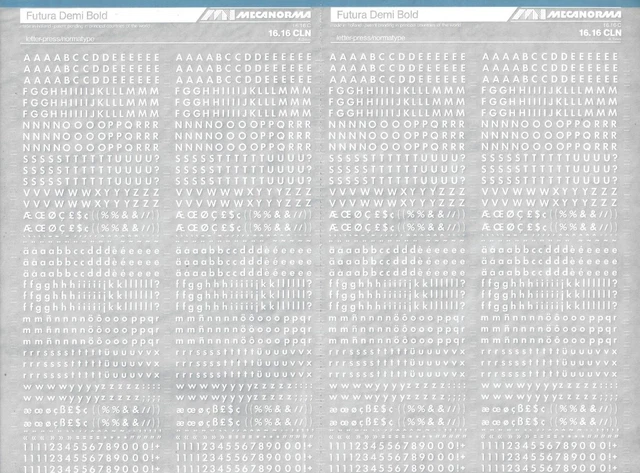 Hoja de Letras de Transferencia MECANORMA A3 #735 FUTURA DEMI BOLD BLANCA 4,3 mm