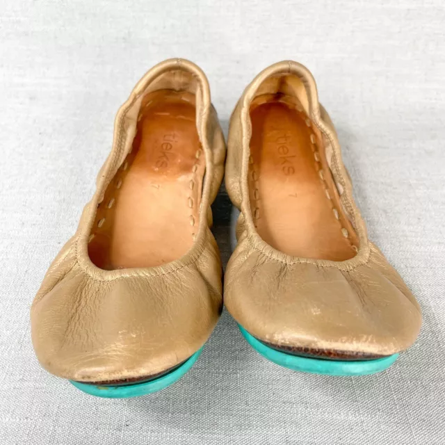 TIEKS GAVRIELI SHOES Womens 7 Ballet Flats Metallic Gold Leather Slip ...
