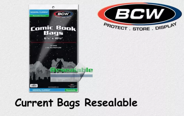 BCW - 100 Comic Book Bags - Hüllen - Current  - Resealable - Wiederverschließbar