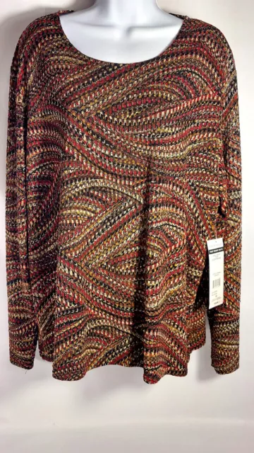 Laura Ashley Vintage Woman Sz 2X 'RedSwirl' W/Gold Accents Long Sleeves NWT Knit