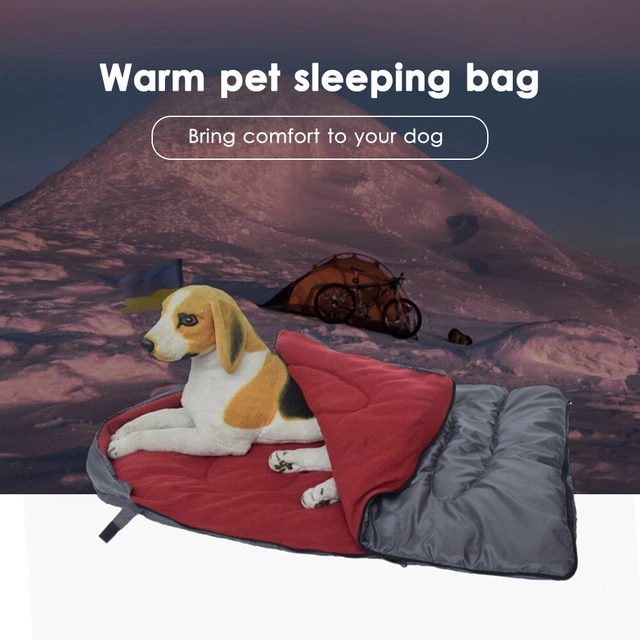 Cama de lana para acampar perro cálida al aire libre para mascotas cremallera saco de dormir cojín (vino tinto)