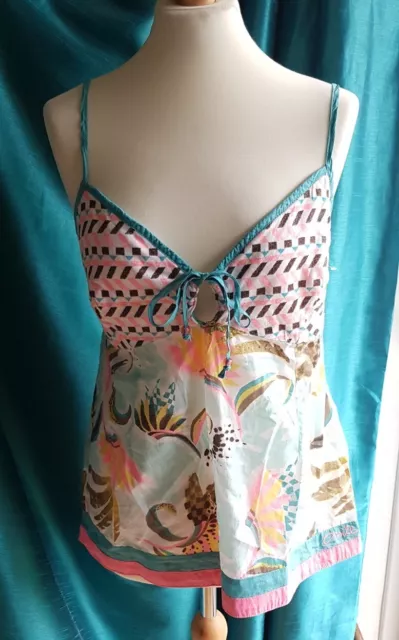 O'NEILL Pink Summer Top Vest Cami White Floral Adjustable Straps XL small bust